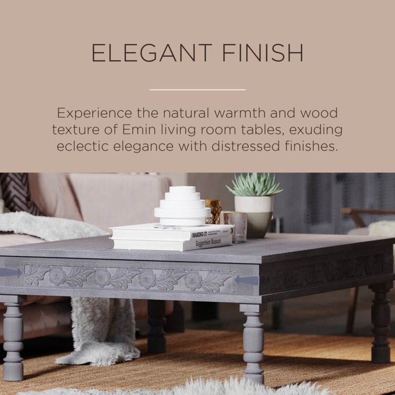 Maven Lane Emin Handmade Heritage Wooden Rectangular Coffee Table, Grey Finish