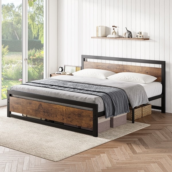 Metal Bed Frame Spindle Headboard Circular Accents Modern Farmhouse