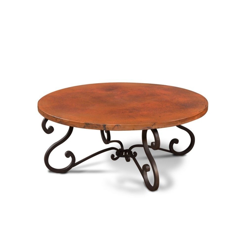 Metal Cocktail Table with X-Base Round Copper Thin Profile Frame