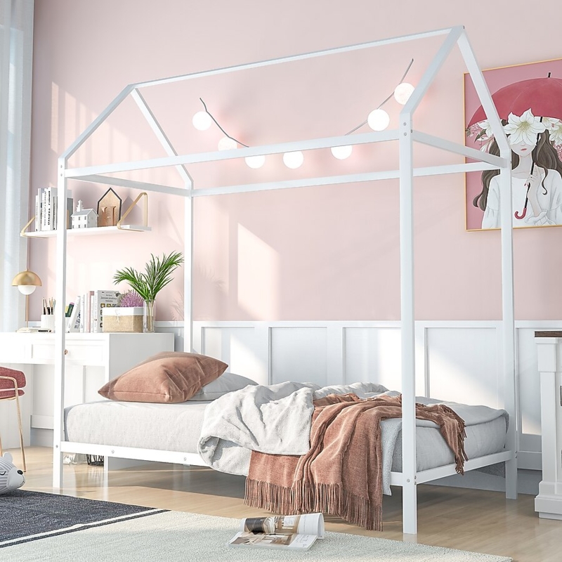 Metal House Bed with Floor Level Design