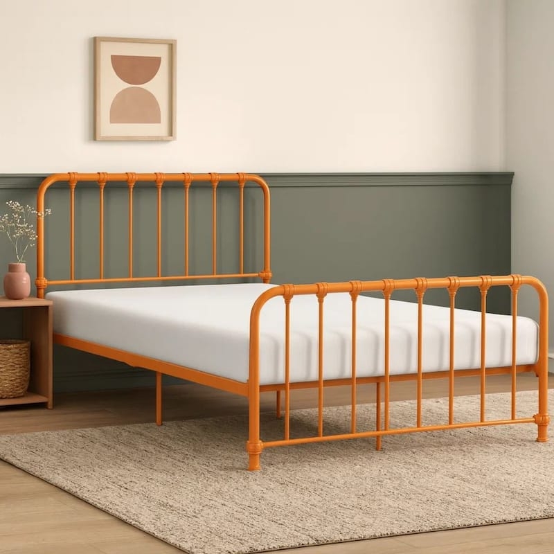Metal Spindle Bed Vibrant Orange Eclectic Headboard & Footboard