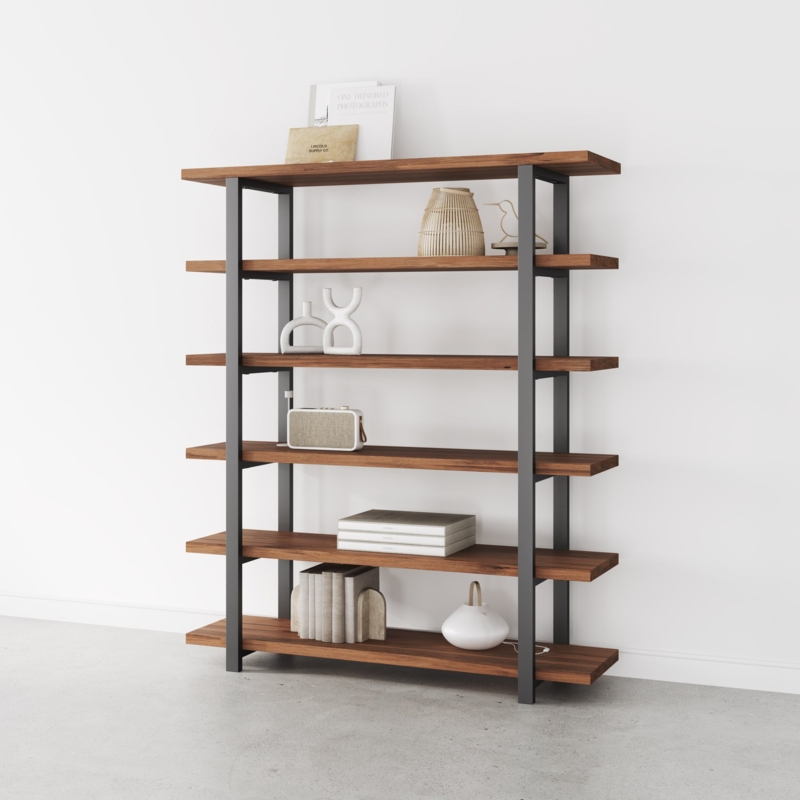 Mid-Century Bookshelf in Walnut Tone with Tapered Leg Supports