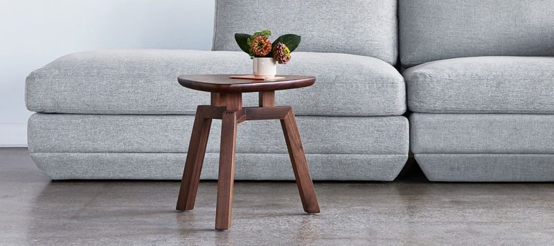 Mid-Century End Table: Warm Wood Triangular Top on Tapered Tripod Legs