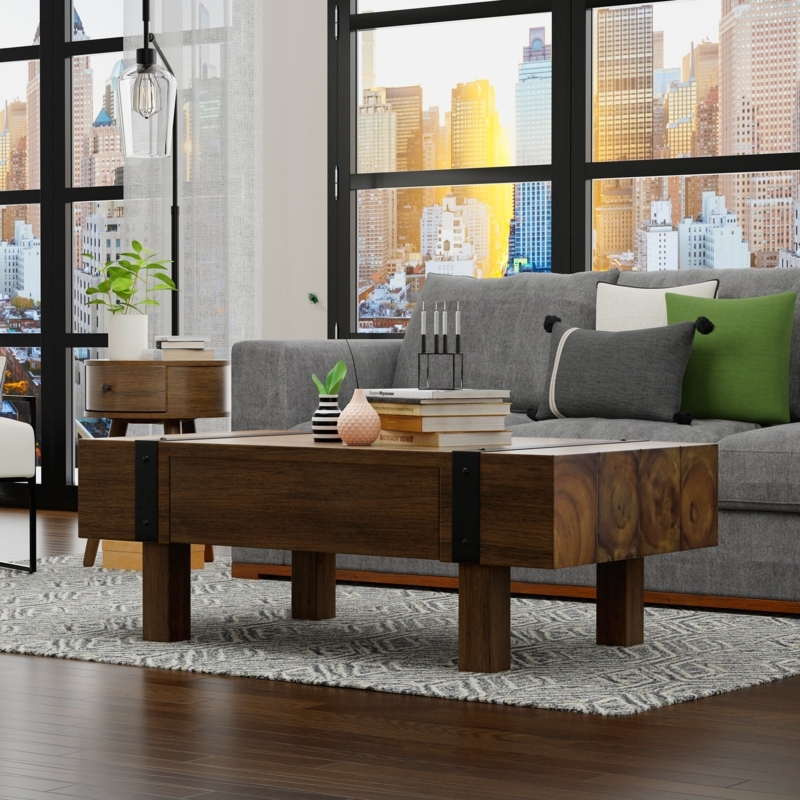 Mid-Century Industrial Coffee Table with Drawer and Splayed Legs