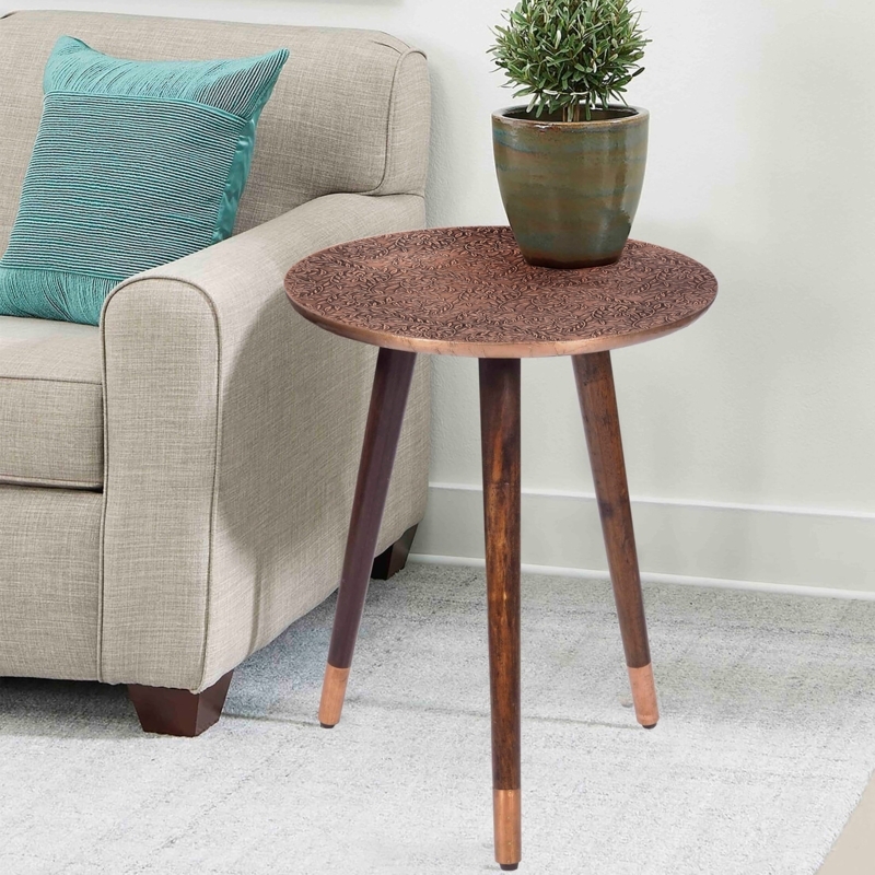 Mid-Century Modern Accent Table with Slender Tripod Base and Metallic Top