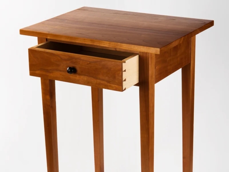 Mid Century Modern Cherry End Table Tapered Legs Drawer