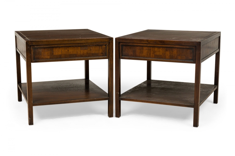 Mid Century Modern End Table Pair with Two Tiers