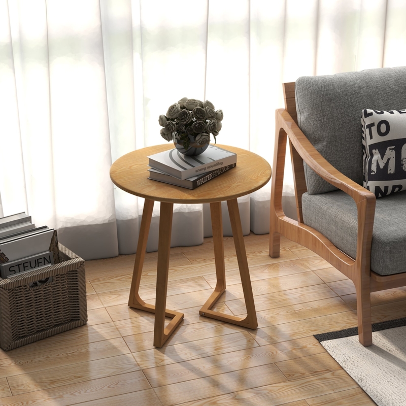 Mid-Century Modern End Table, Round Beveled Edge with Tripod Base