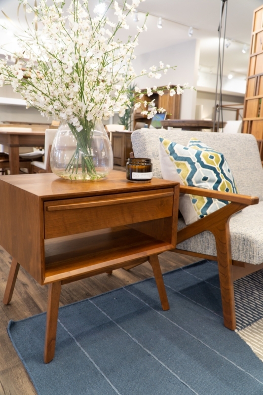 Mid-Century Modern End Table with Beveled Edges and Drawer