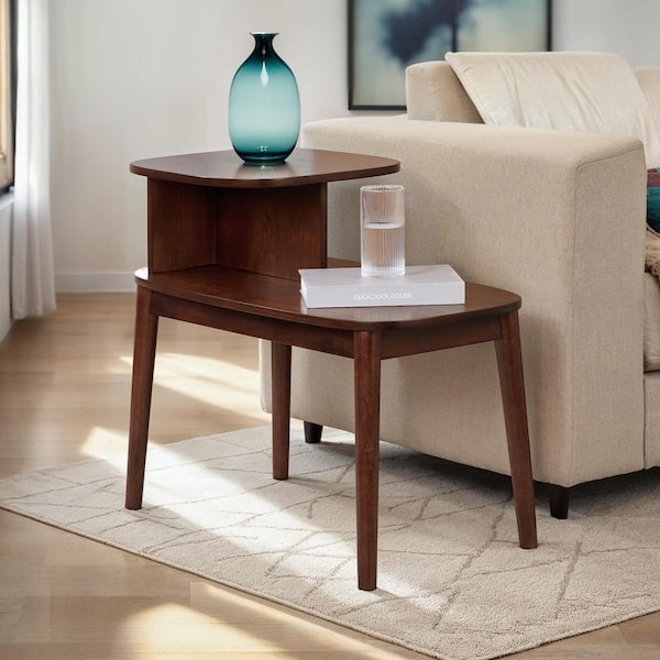 Mid-Century Modern End Table with Tapered Legs and Open Shelf