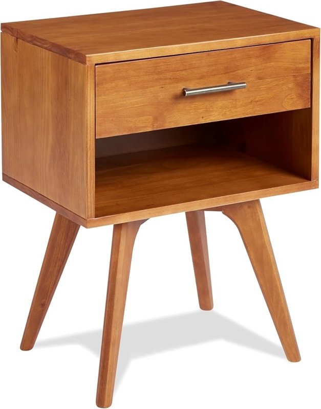 Mid-Century Modern Nightstand, Cutout Handle, Splayed Legs