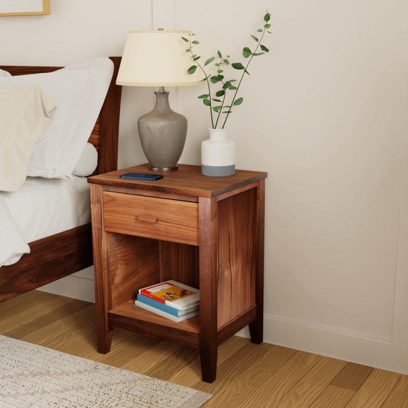 Mid-Century Modern Nightstand Layout with Open Shelf