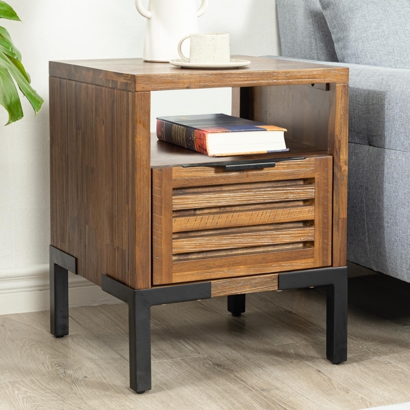 Mid-Century Modern Nightstand with Circular Finger Pulls