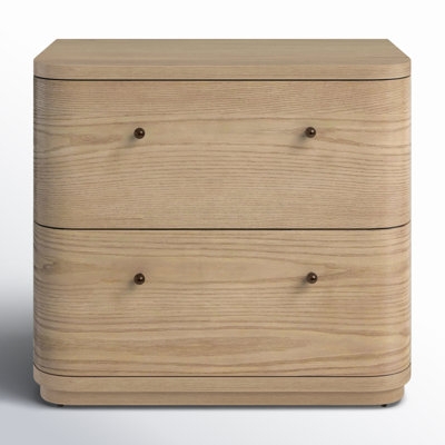 Mid-Century Modern Nightstand Wood Two-Drawer with Cutout Handles