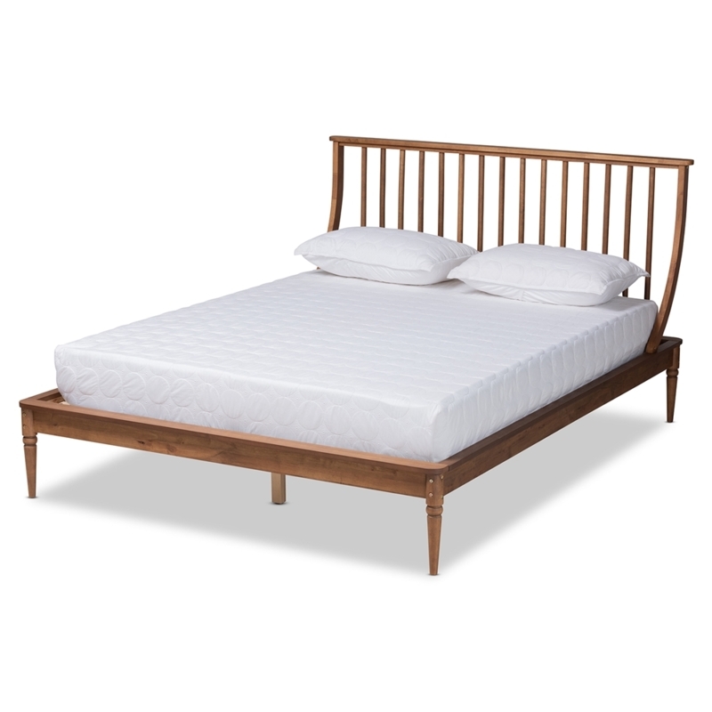 Mid-Century Modern Platform Bed Spindle Headboard Walnut
