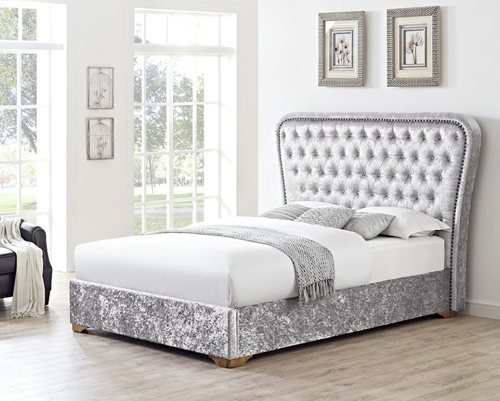 Mid-Century Modern Platform Bed Tapered Wood Legs Charcoal Upholstery