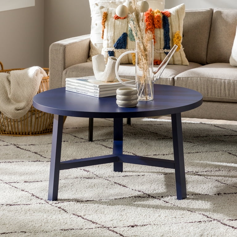 Mid-Century Modern Round Coffee Table with Teal Blue Top