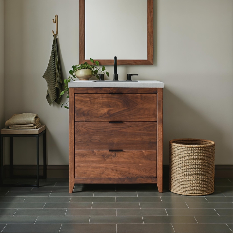 Mid-Century Modern Single Sink Vanity in Walnut Finish
