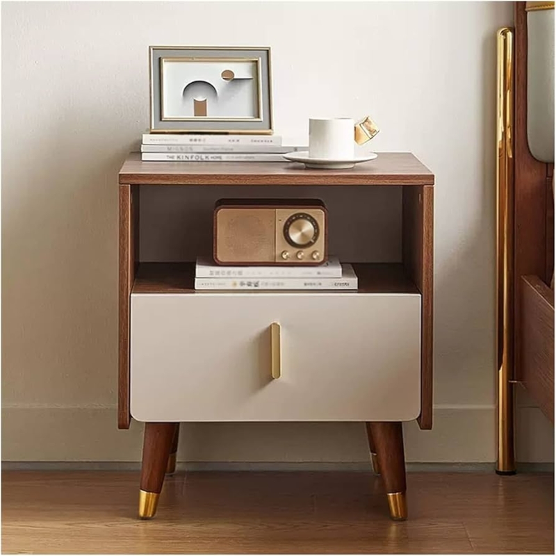 Mid-Century Modern Walnut Nightstand Splayed Legs Open Shelf