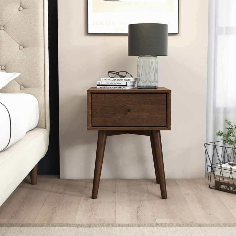 Mid-Century Modern Walnut Nightstand with Splayed Legs