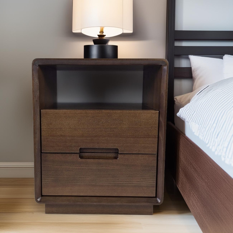 Mid-Century Modern Wood Nightstand with Ribbed Drawer Front