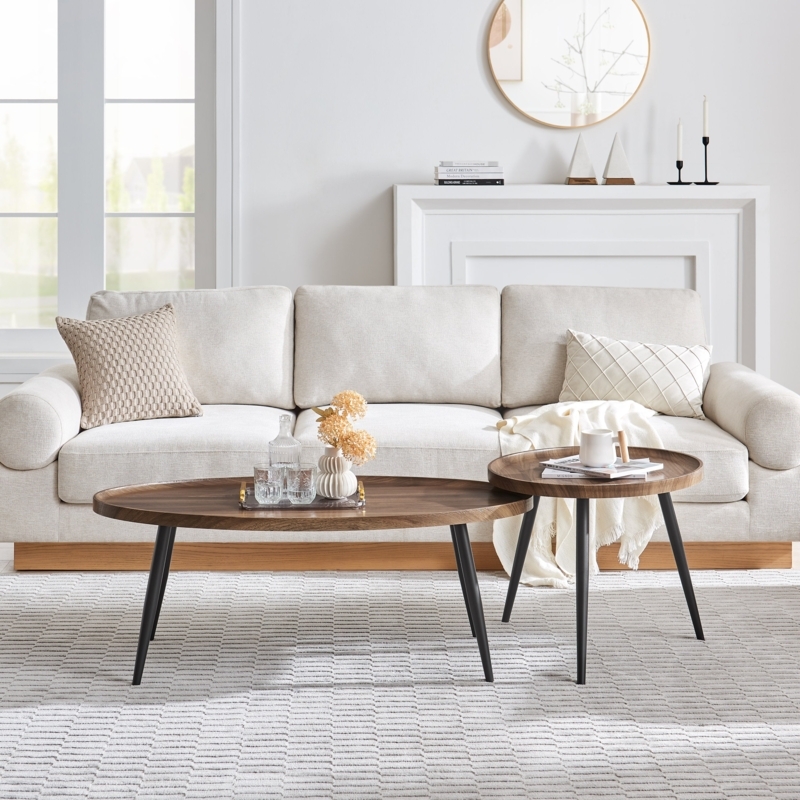 Mid-Century Nesting Coffee Tables, Walnut Wood Toned, Raised Lip Edge