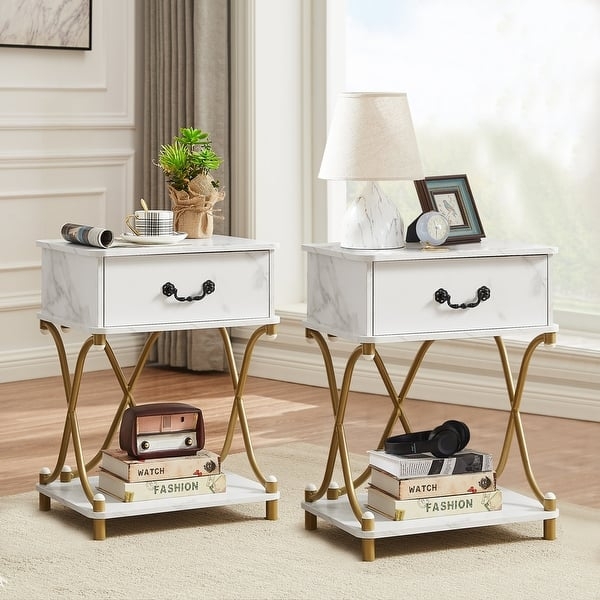 Mid Century Nightstand with Recessed Pull and Splayed Wood Legs