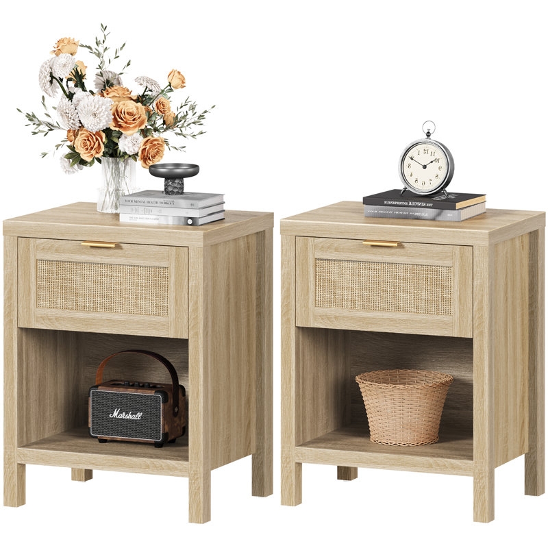 Mid-Century Nightstand with Splayed Legs and Open Storage Shelf