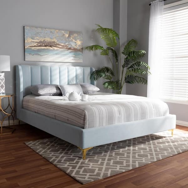 Mid-Century Platform Bed Channel Tufted Wood Legs