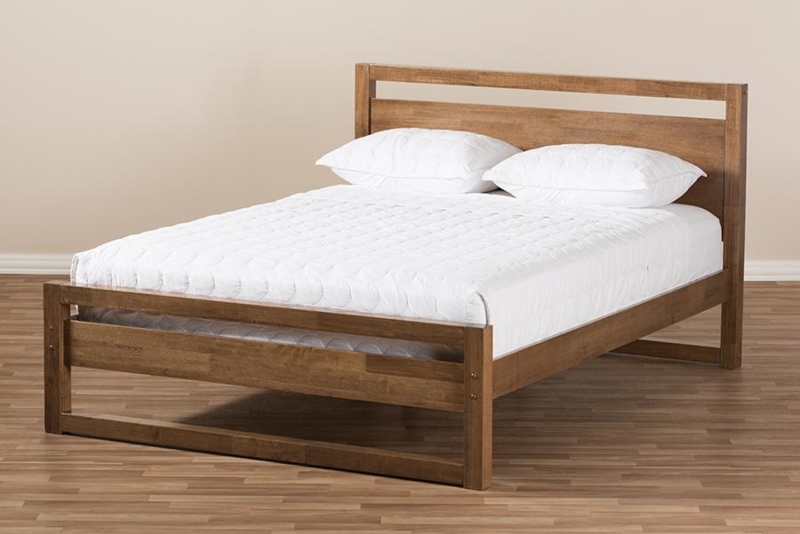 Mid-Century Platform Bed, Spindle Headboard & Tapered Legs, Walnut
