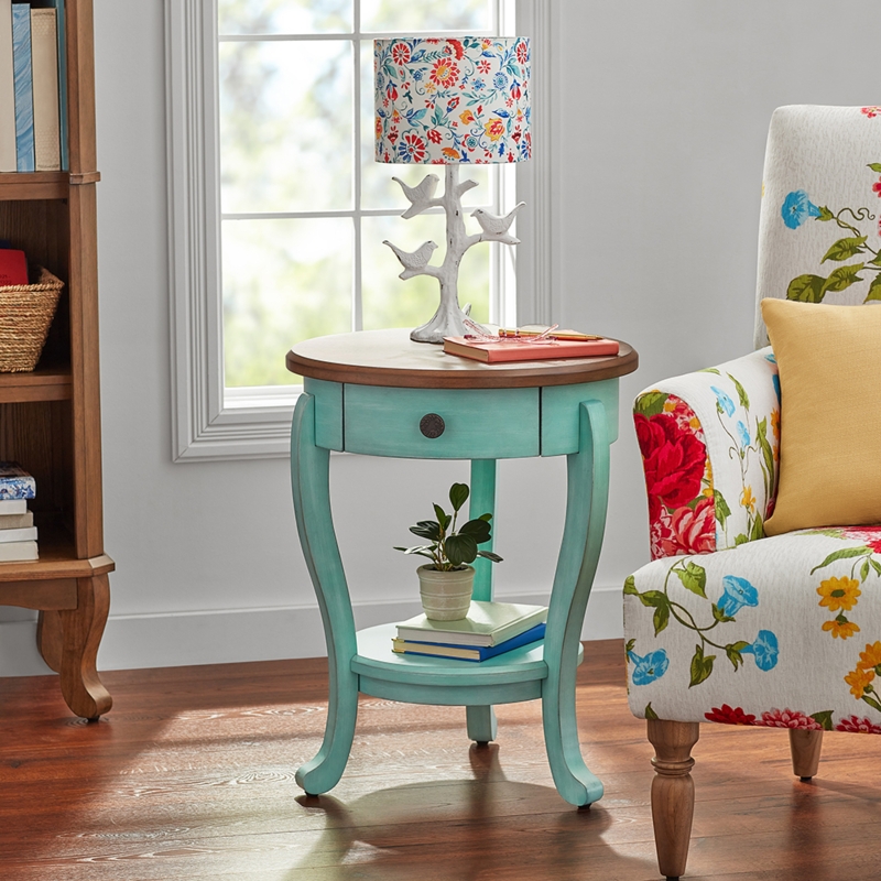 Mid-Century Round End Table with Unique Circular Open Shelf