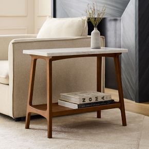 Mid-Century Side Table Marble Top Tripod Base Tapered Legs