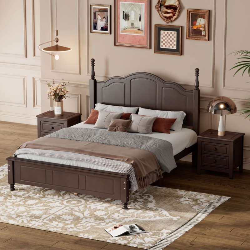Mid-Century Walnut Bedroom Set Tapered Spindle Legs