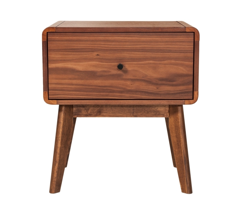 Mid-Century Walnut Nightstand with Slim Metal Drawer Pulls