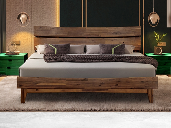 Mid-Century Walnut Wood Bed Frame with Spindle Headboard