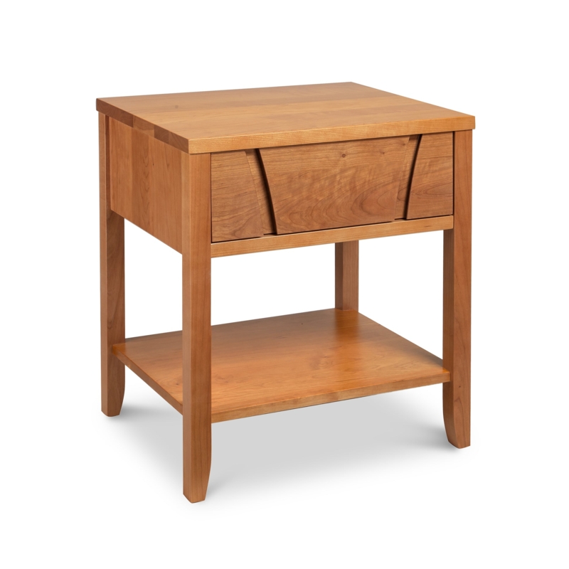 Mid-Century Wood Nightstand with Drawer and Black Bar Pull