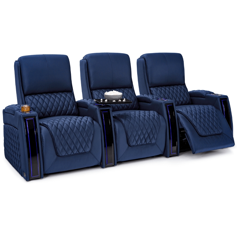 Midnight Blue Home Theater Seats with Diamond Quilted Stitching