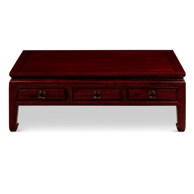 Ming Style Coffee Table with Three Drawers and Curved Legs