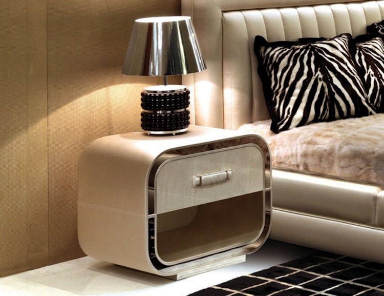 Minimalist Beige Nightstand, Handleless Two-Drawer Design, Satin Finish