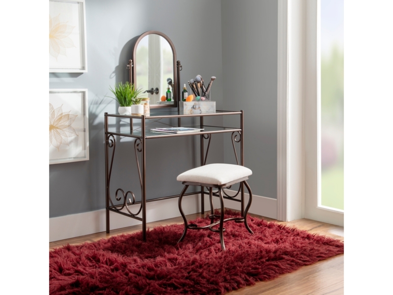 Minimalist Bronze Vanity Set with Glass Top and Slim Metal Frame Profile
