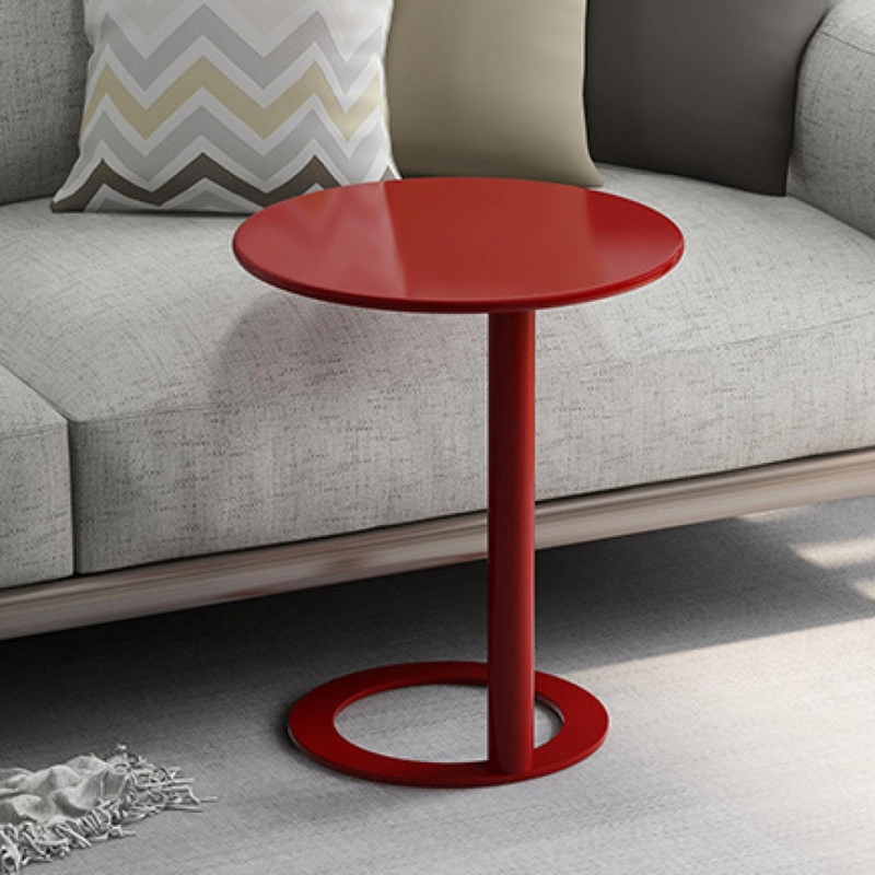 Minimalist C-Shaped End Table in Red Metal for Small Spaces