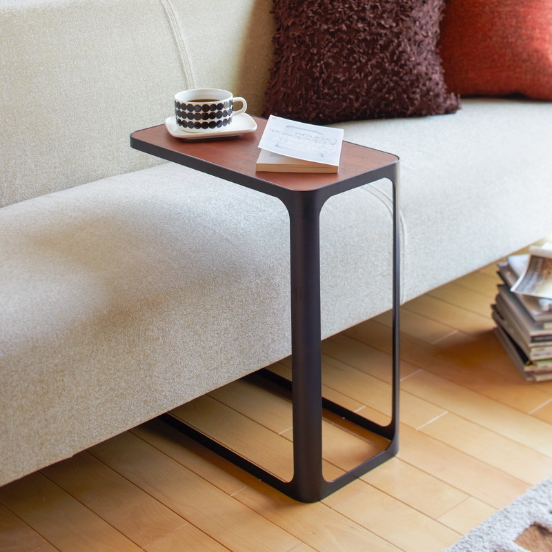 Minimalist C Shaped Side Table Slim Metal Frame Wood Top
