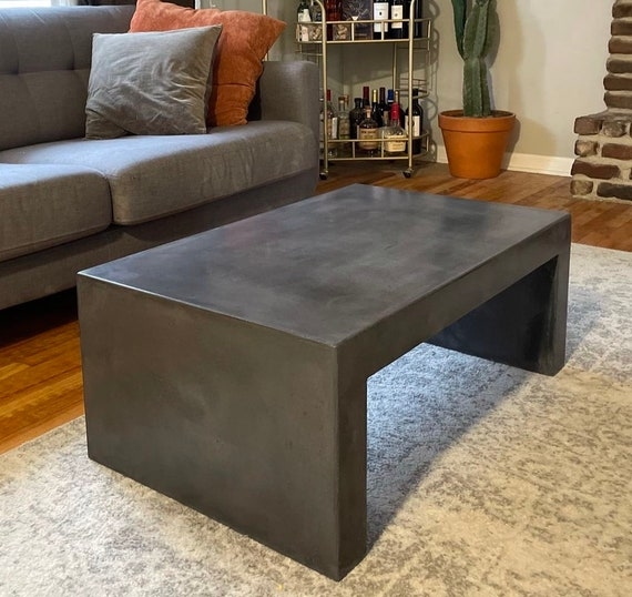 Minimalist Concrete Coffee Table Waterfall Legs Stone-Like