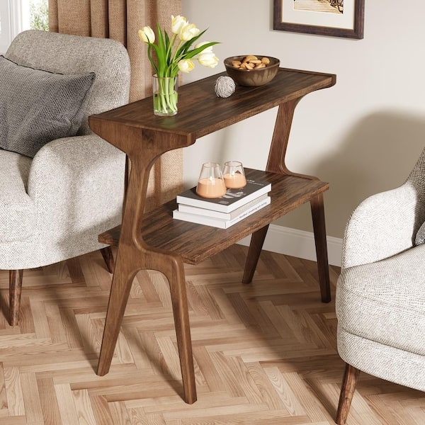 Minimalist Dark Brown Side Tables with Narrow Profile, Set of Two
