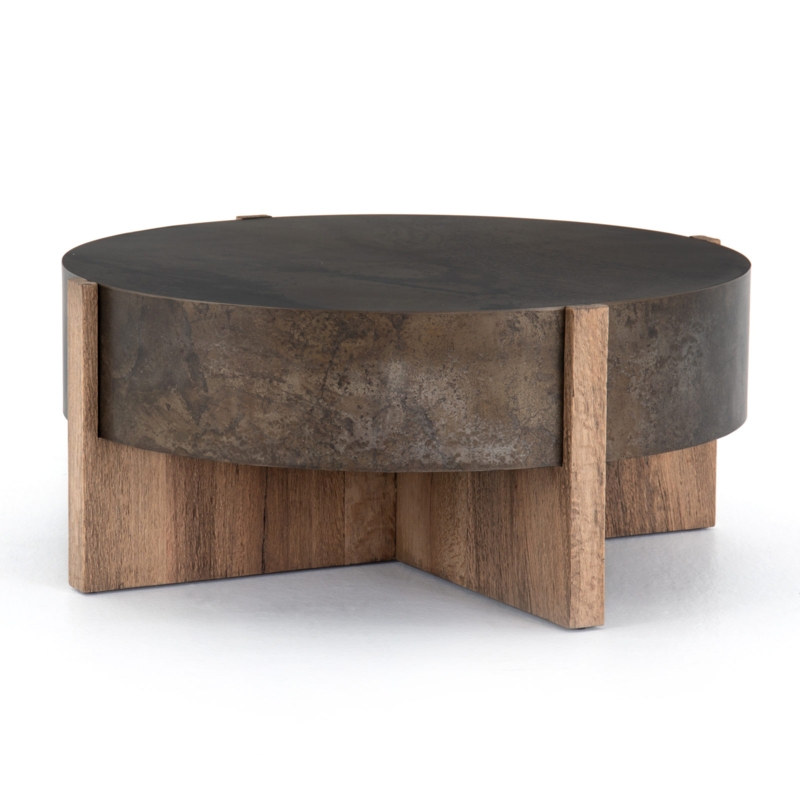 Minimalist Drum Coffee Table with Textured Stone-Like Finish