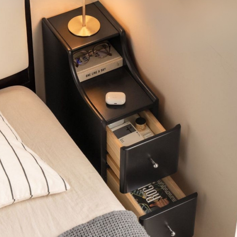 Minimalist Floating Nightstand Design, Light Wood, Handleless Two-Drawer