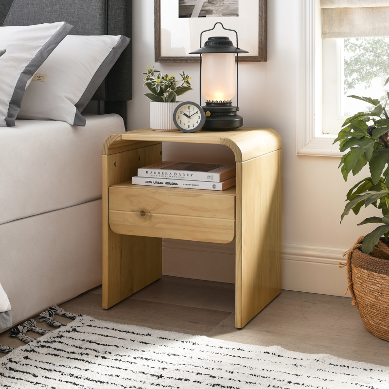 Minimalist Floating Nightstand for Bedroom Wood Toned Open Shelf