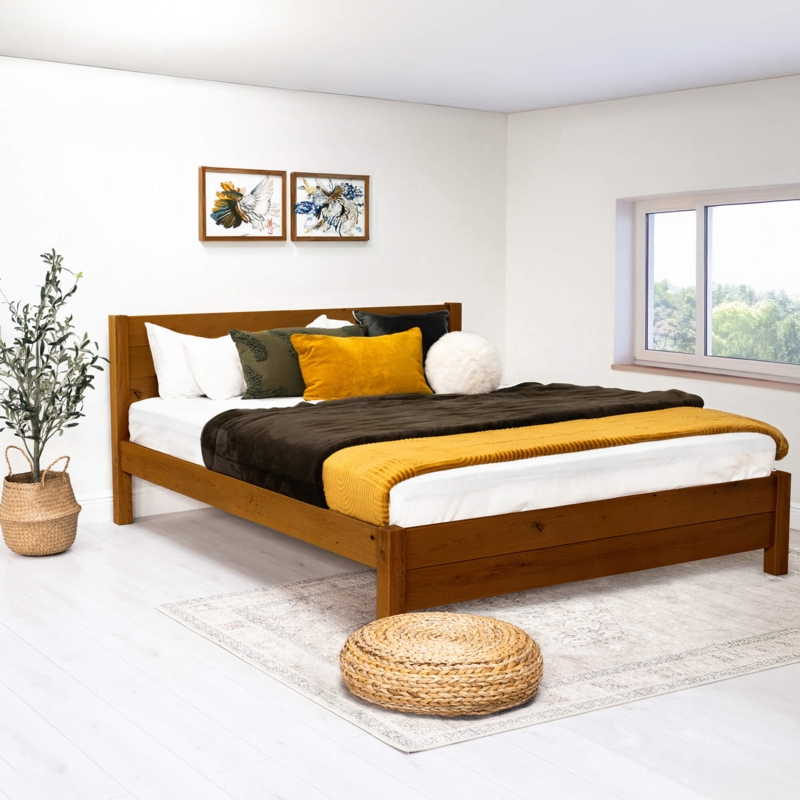 Minimalist Light Wood Bed Frame Solid Wood Construction
