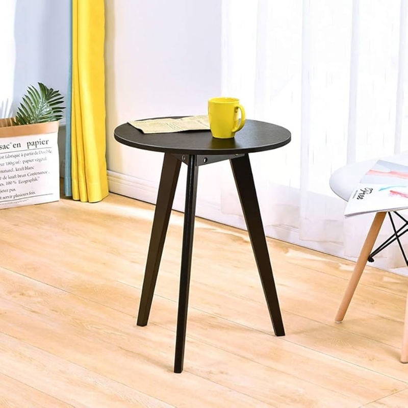 Minimalist Matte Black Round Side Table with Tripod Base