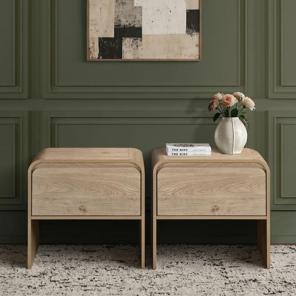 Minimalist Natural Wood End Tables Set, Slim Silhouette, Blonde Finish